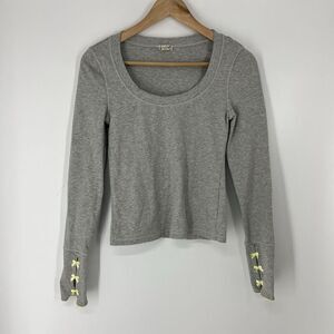 Intimately Free People Top Size XS Gray Long Sleeve Scoop Neck Lace Bow Cuff